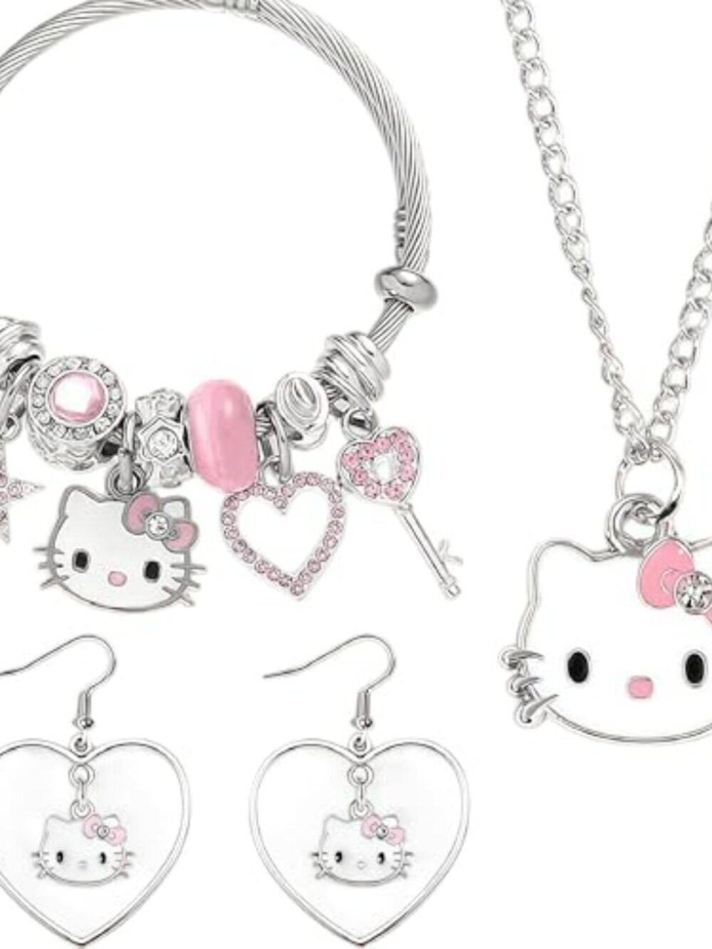 3pcs Cartoon Kitty Bracelets and Necklace Set